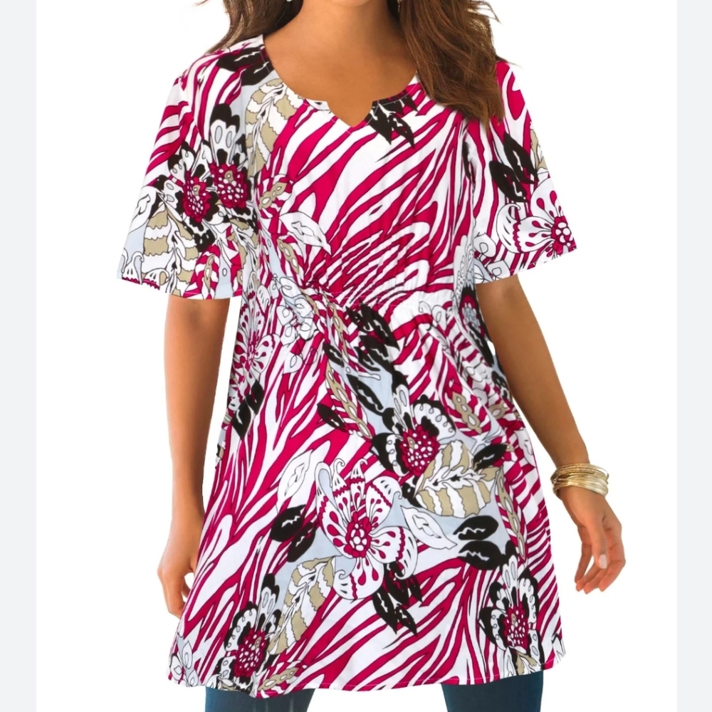 Plus Size 32W Roamans 5X women's top beachy cover up for swimsuit Flowy Blouse